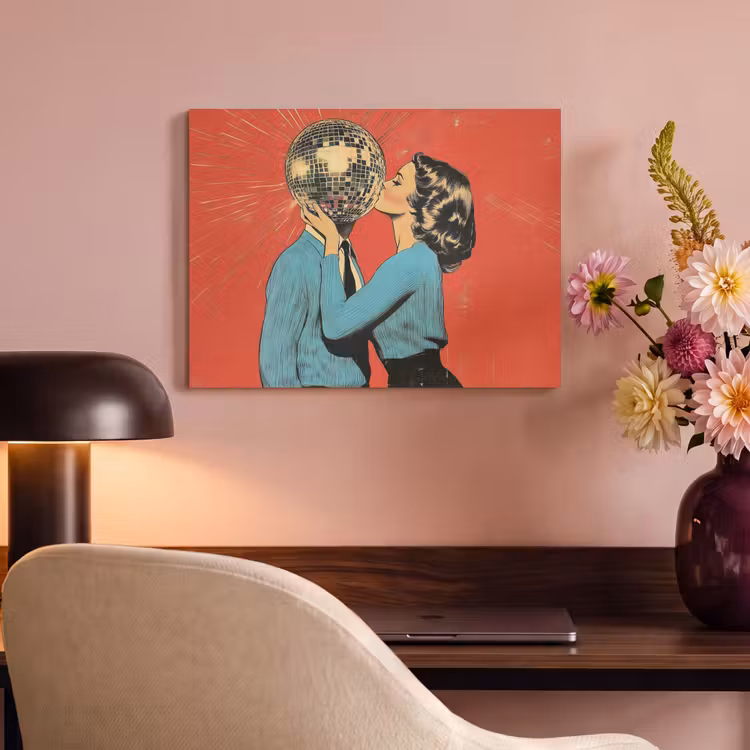 Akoestisch schilderij - Vrouw - Retro - Discobal - Kus — 4