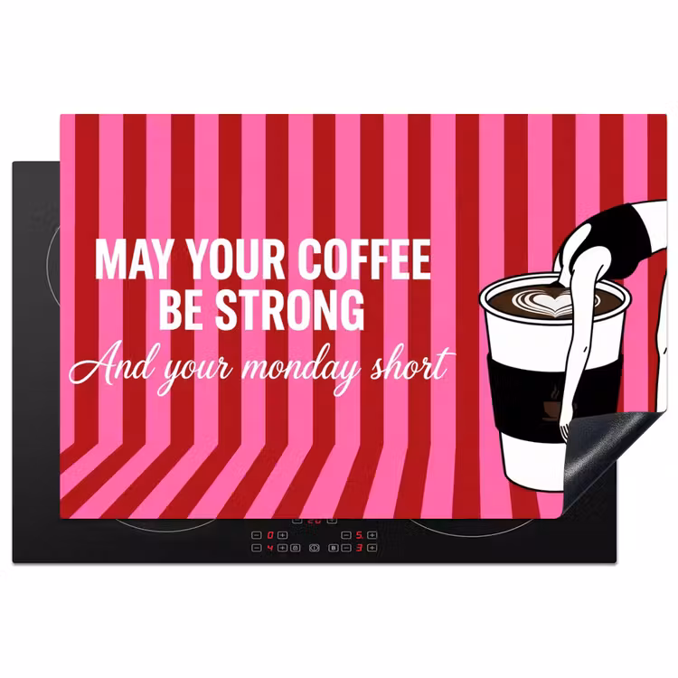Inductiebeschermer - Roze - Strepen - Koffie - Maandag — 1