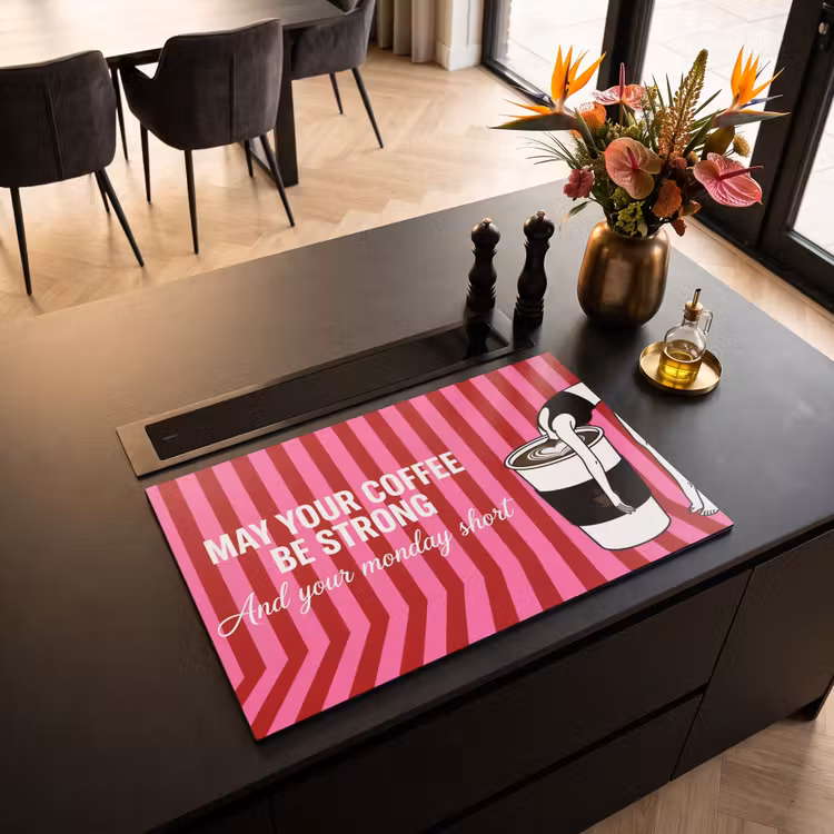 Inductiebeschermer - Roze - Strepen - Koffie - Maandag — 2