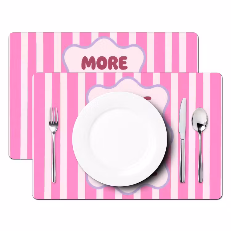 Placemat - 6 stuks - More coffee - Roze - Paars - Strepen - Mok — 2