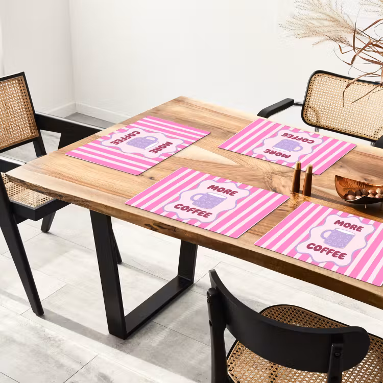 Placemat - 6 stuks - More coffee - Roze - Paars - Strepen - Mok — 5