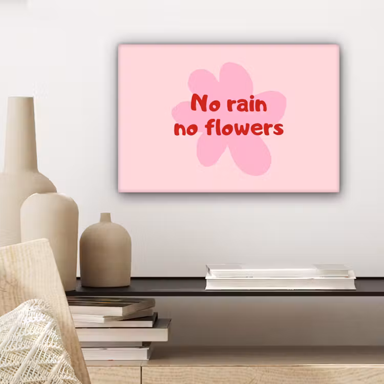 Canvas schilderij - No rain no flowers - Bloem - Roze — 5