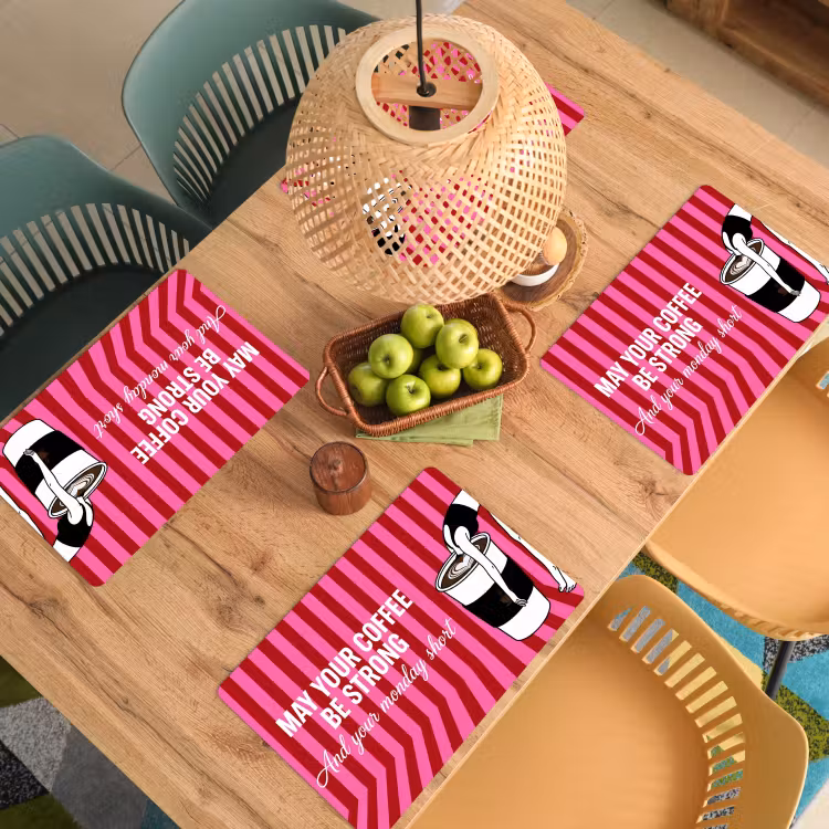 Placemat - 6 stuks - Roze - Strepen - Koffie - Maandag — 6