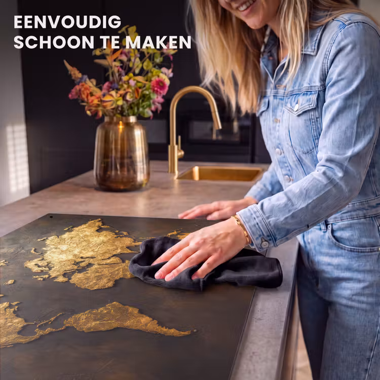 Inductiebeschermer & spatscherm (2in1) - Wereldkaart - Goud - Roest — 5
