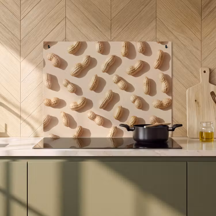 Inductiebeschermer & spatscherm (2in1) - Pinda's - Patroon - Beige — 2