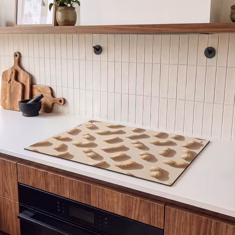 Inductiebeschermer & spatscherm (2in1) - Pinda's - Patroon - Beige — 3