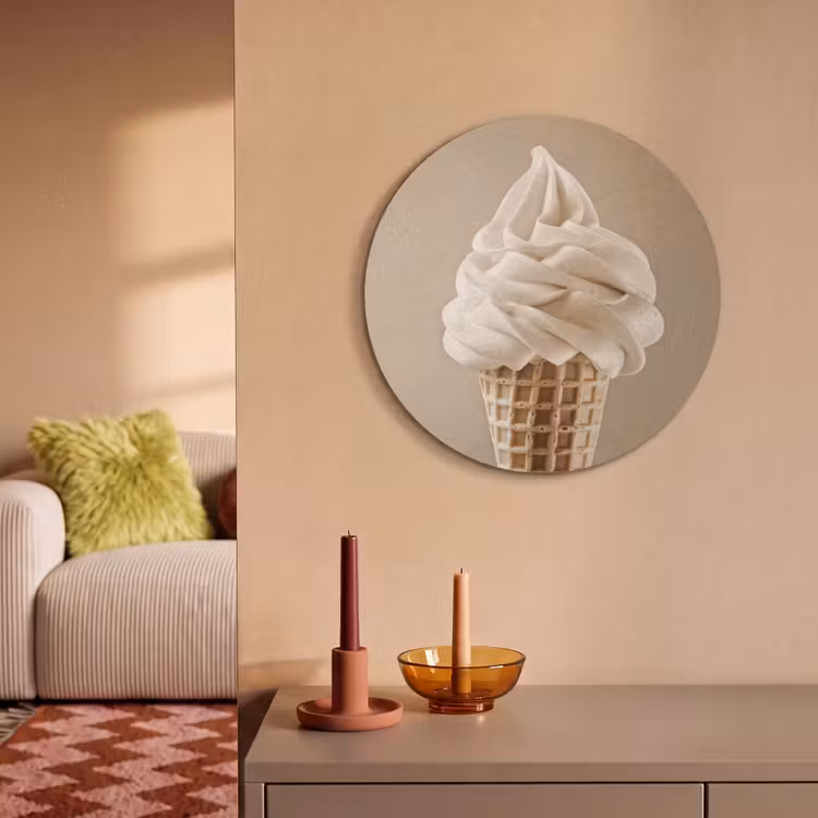 Akoestisch schilderij rond - IJs - Softijs - Romig - Hoorntje - Beige — 3