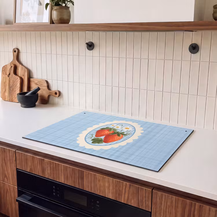 Inductiebeschermer & spatscherm (2in1) - Aardbeien - Lijst - Rood - Geruit — 3