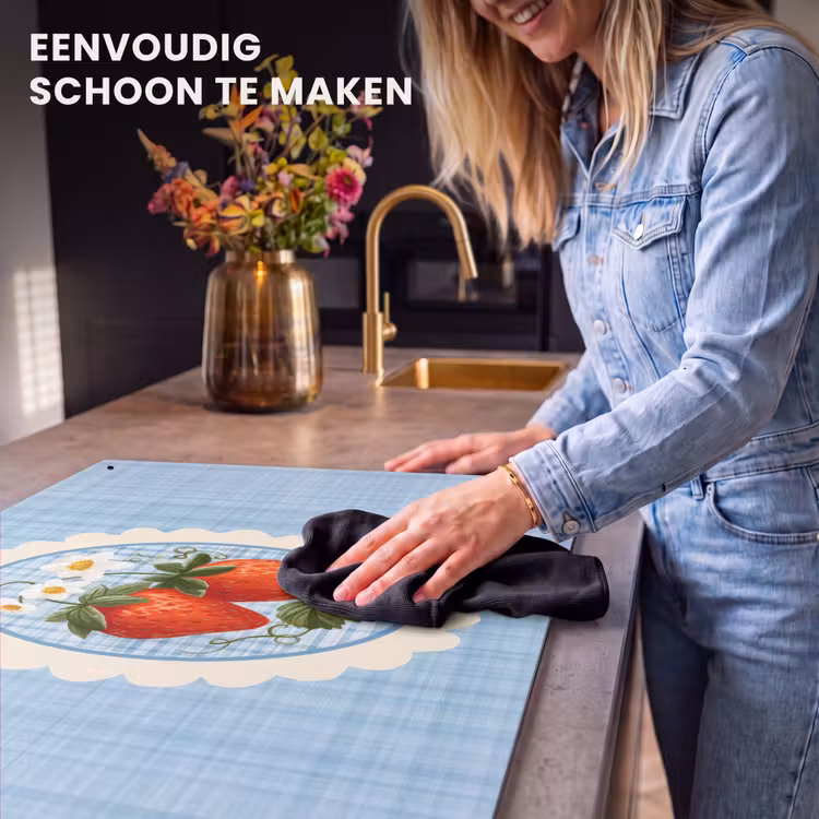 Inductiebeschermer & spatscherm (2in1) - Aardbeien - Lijst - Rood - Geruit — 5