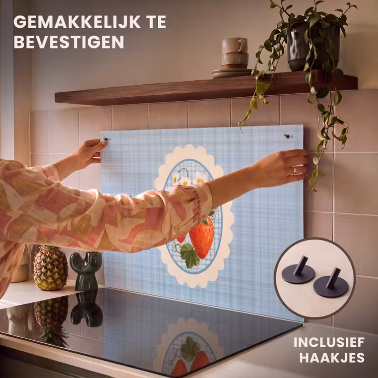 Inductiebeschermer & spatscherm (2in1) - Aardbeien - Lijst - Rood - Geruit — 7