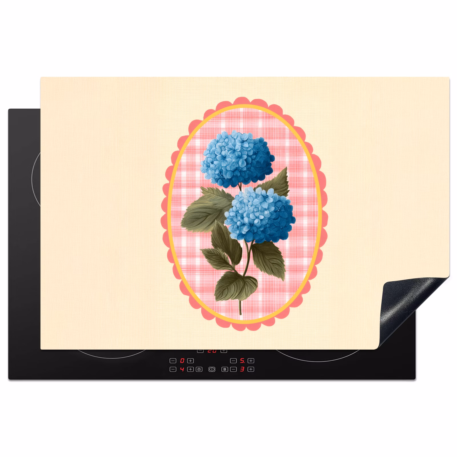 Inductiebeschermer - Bloemen - Blauw - Lijst - Bladeren — 1