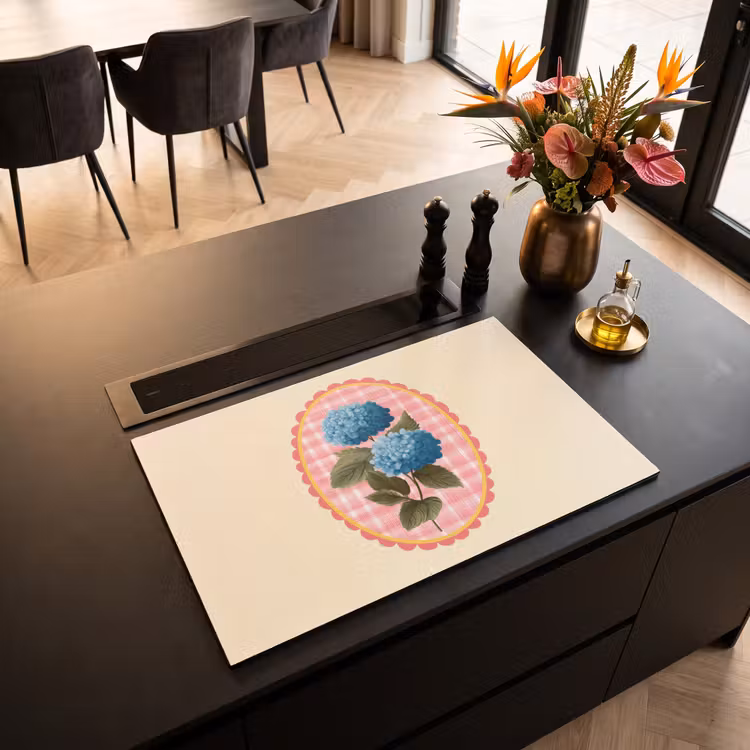 Inductiebeschermer - Bloemen - Blauw - Lijst - Bladeren — 2