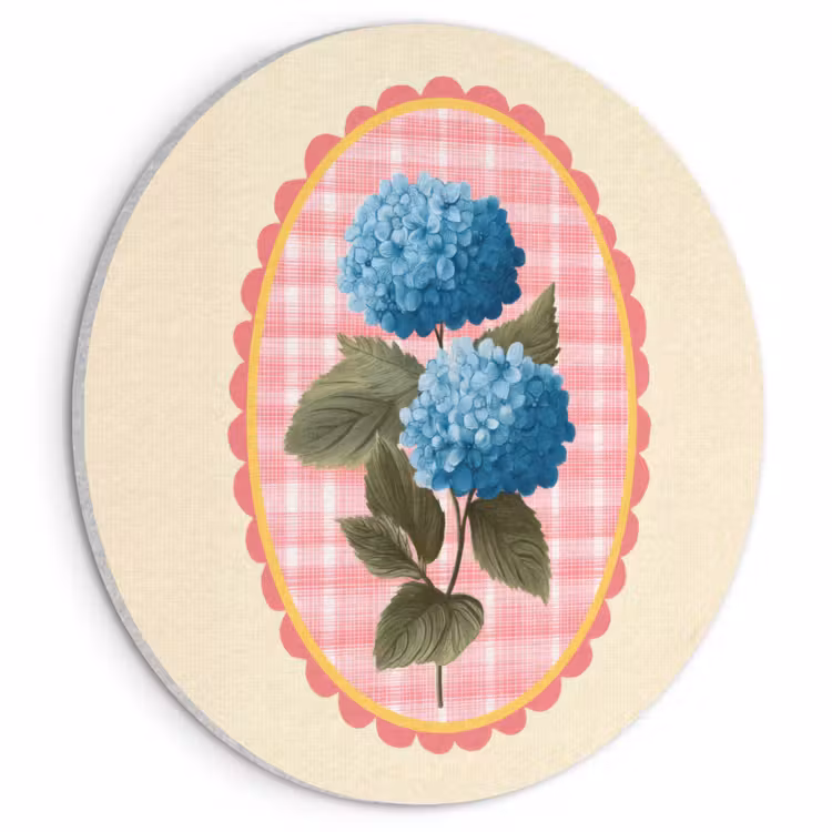 Akoestisch schilderij rond - Bloemen - Blauw - Lijst - Bladeren — 1