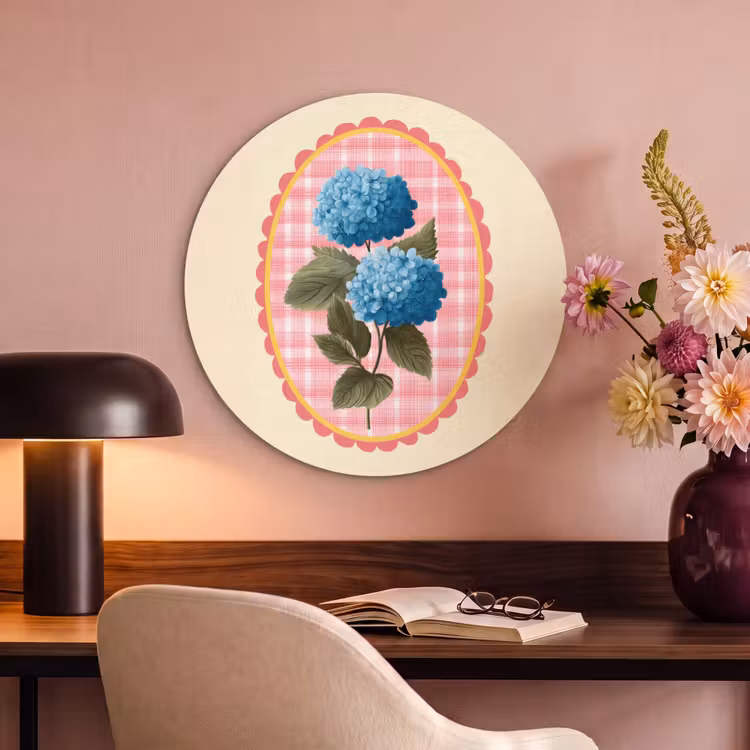 Akoestisch schilderij rond - Bloemen - Blauw - Lijst - Bladeren — 2