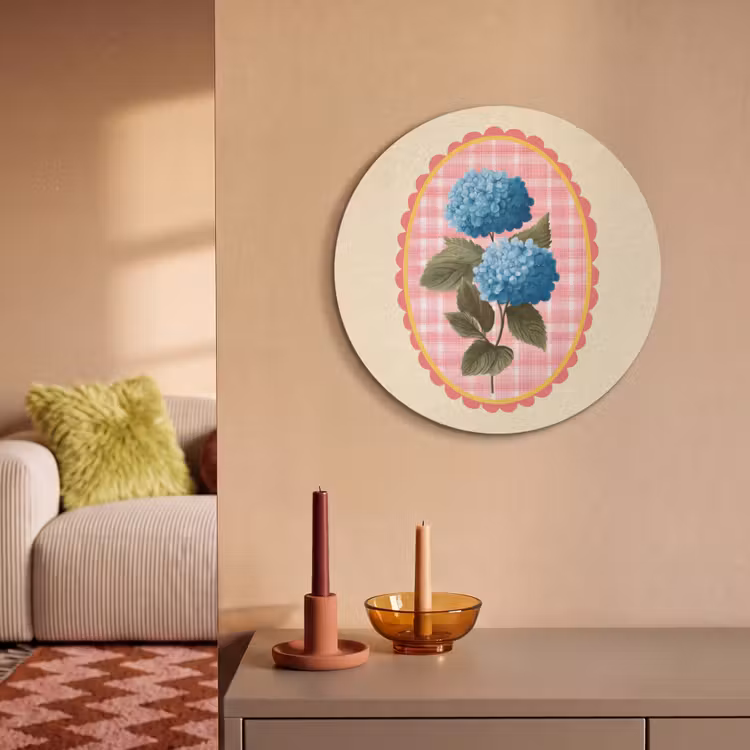 Akoestisch schilderij rond - Bloemen - Blauw - Lijst - Bladeren — 3