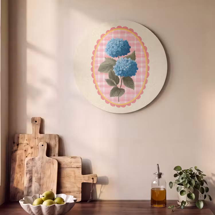 Akoestisch schilderij rond - Bloemen - Blauw - Lijst - Bladeren — 4