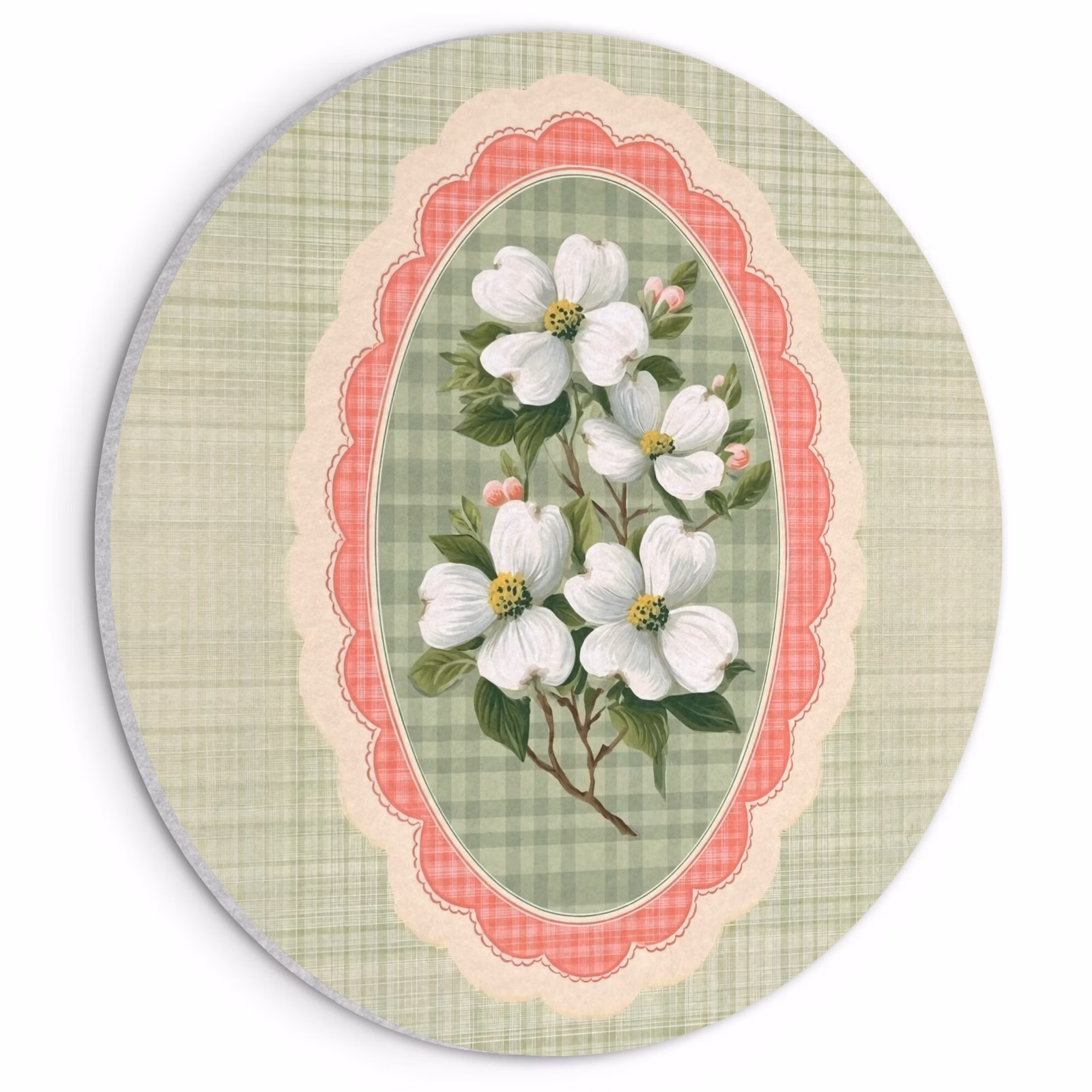 Akoestisch schilderij rond - Bloemen - Illustratie - Geruit - Groen — 1