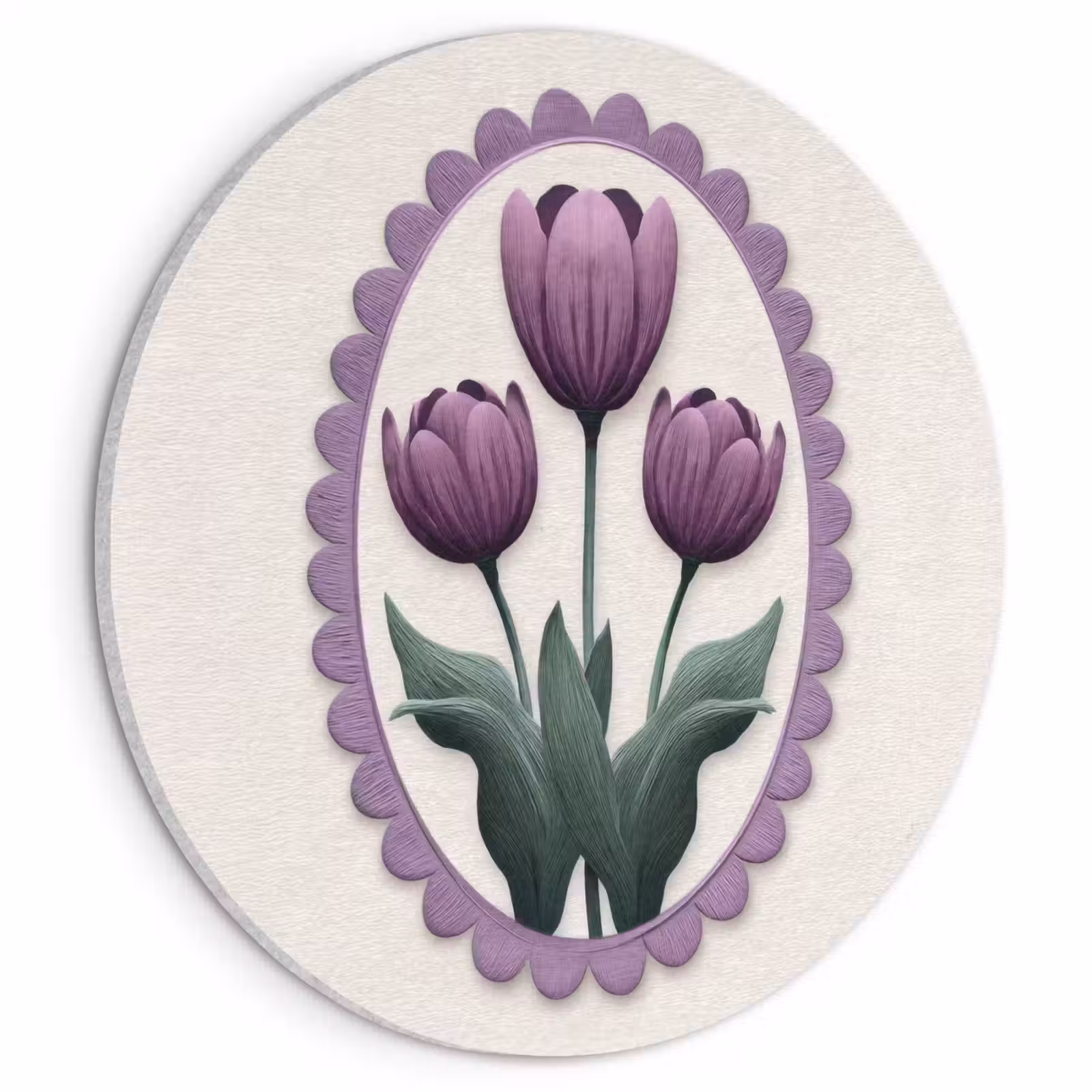 Akoestisch schilderij rond - Tulpen - Paars - Lijst - Bladeren — 1