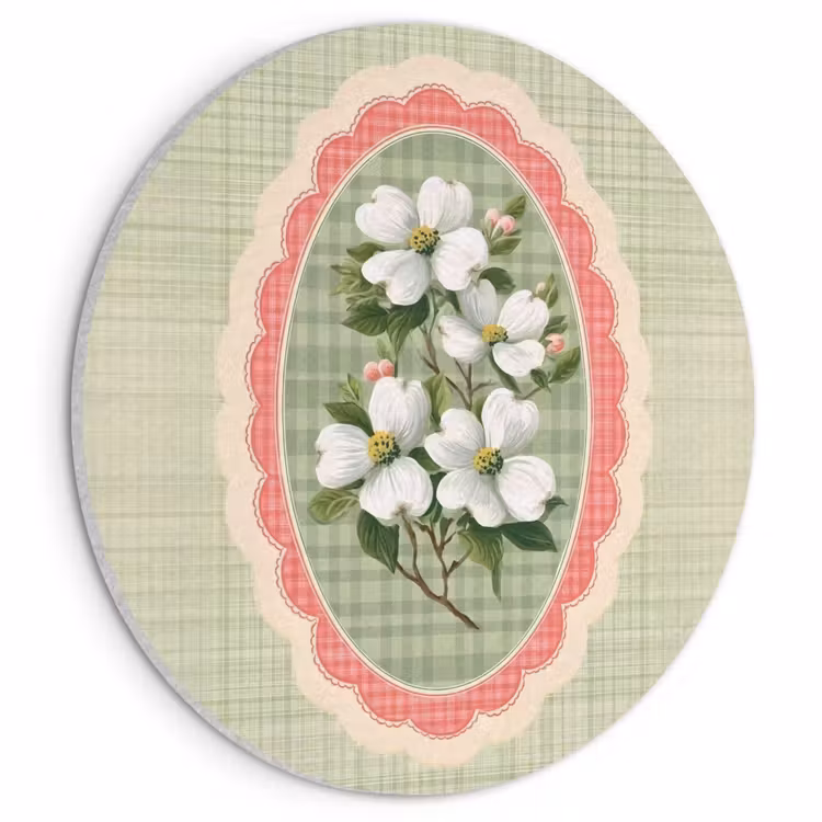 Akoestisch schilderij rond - Bloemen - Illustratie - Geruit - Groen — 1