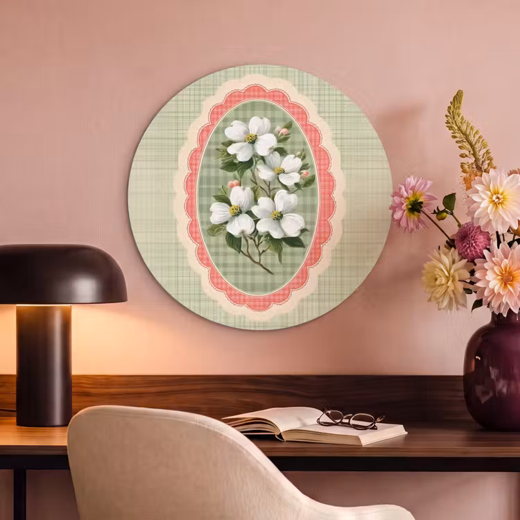 Akoestisch schilderij rond - Bloemen - Illustratie - Geruit - Groen — 2