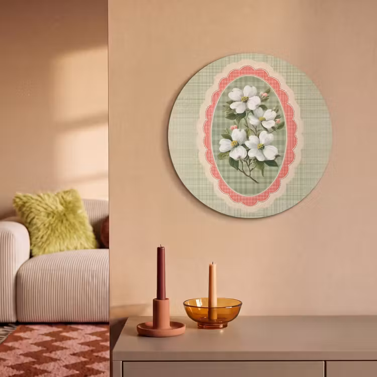 Akoestisch schilderij rond - Bloemen - Illustratie - Geruit - Groen — 3