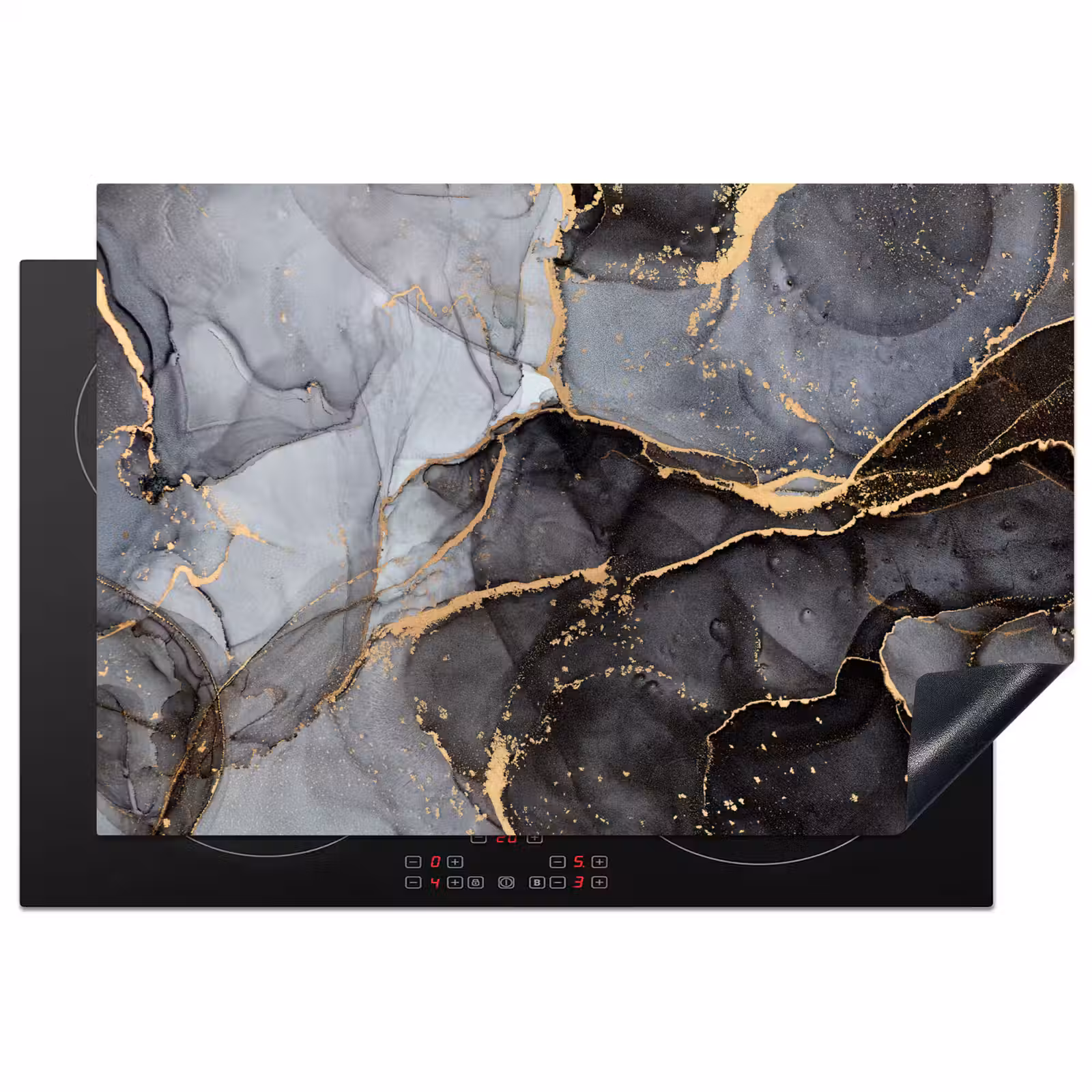 Inductiebeschermer - Marmer - Abstract - Goud - Grijs — 1