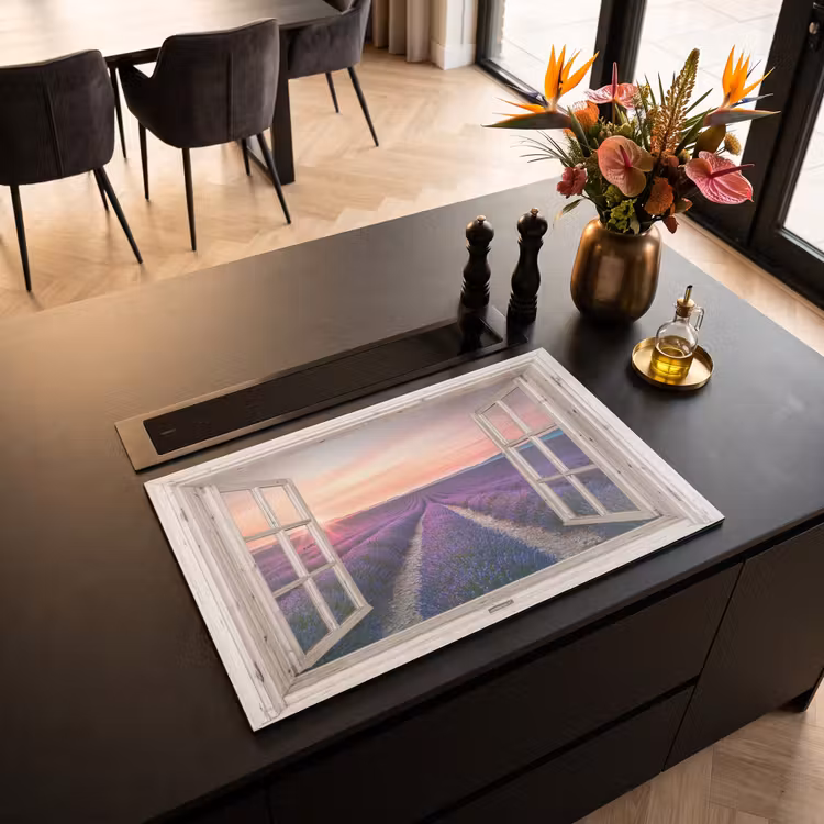 Inductiebeschermer - Doorkijk - Lavendel - Bloemen - Hout - Zonsondergang - Paars — 2