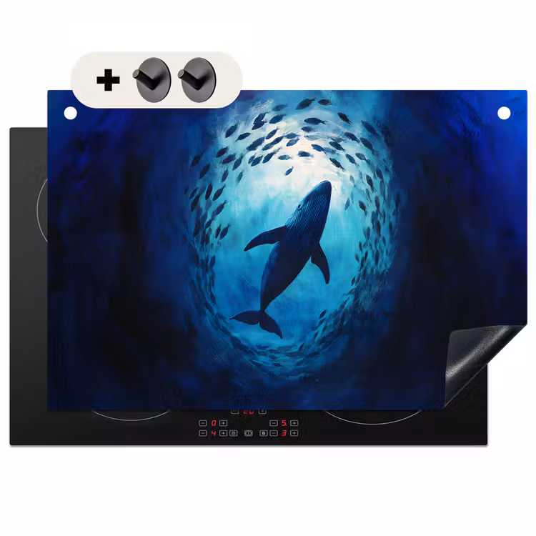 Inductiebeschermer & spatscherm (2in1) - Walvis - Vissen - Donkerblauw — 1