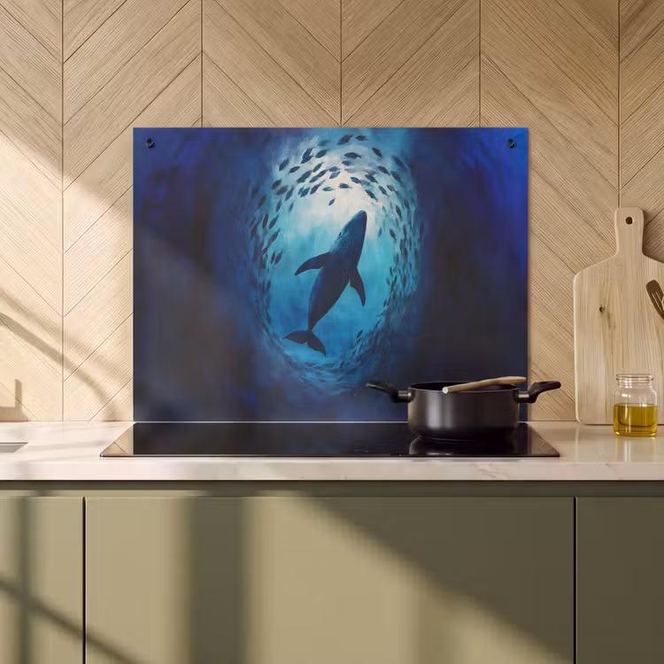 Inductiebeschermer & spatscherm (2in1) - Walvis - Vissen - Donkerblauw — 2