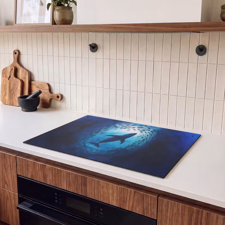 Inductiebeschermer & spatscherm (2in1) - Walvis - Vissen - Donkerblauw — 3