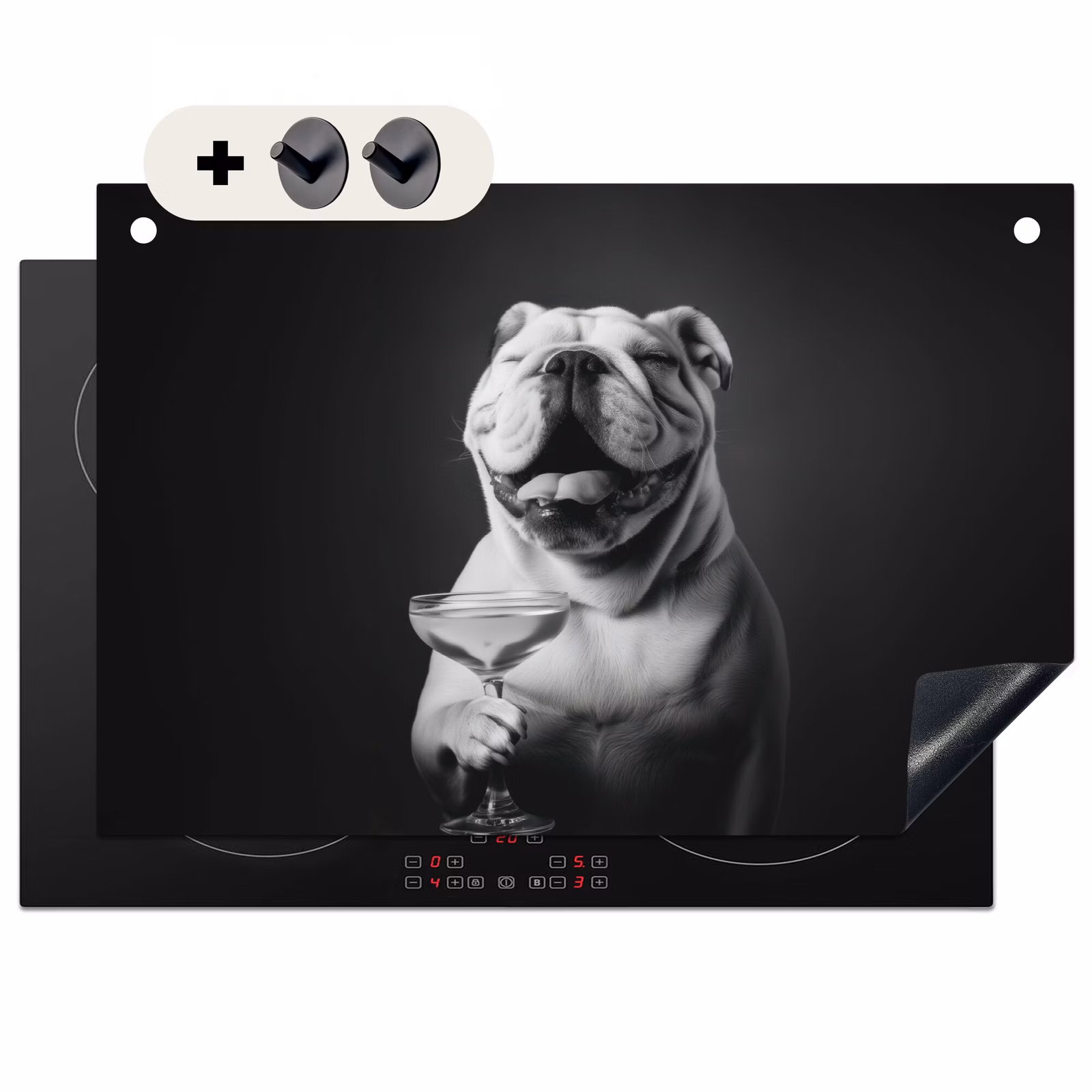 Inductiebeschermer & spatscherm (2in1) - Buldog - Hond - Glas — 1