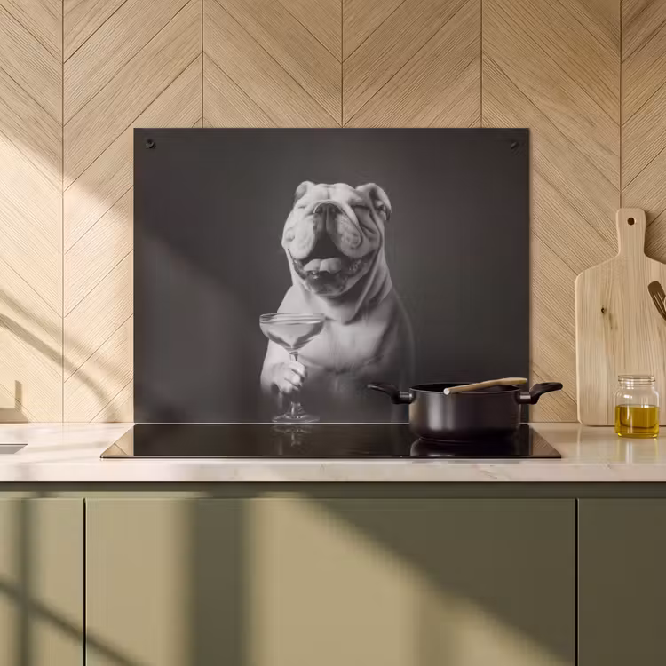 Inductiebeschermer & spatscherm (2in1) - Buldog - Hond - Glas — 2