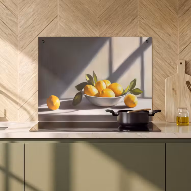 Inductiebeschermer & spatscherm (2in1) - Citroenen - Stilleven - Geel — 2