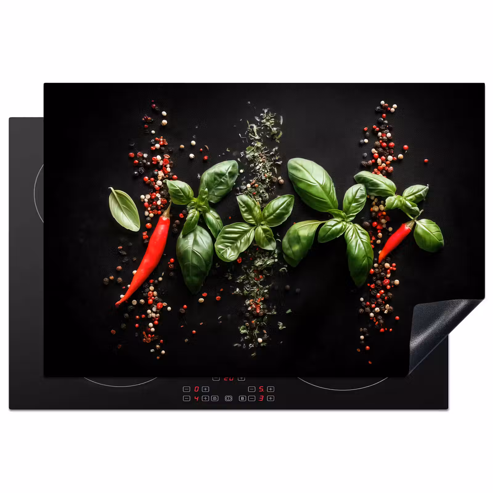 Inductiebeschermer - Chilipepers - Basilicum - Blaadjes - Rood — 1