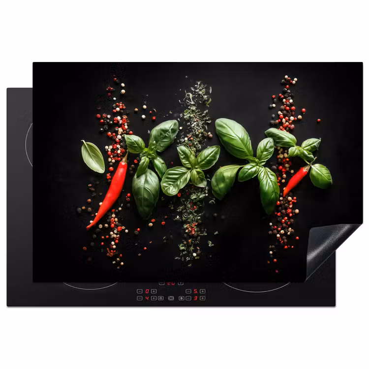 Inductiebeschermer - Chilipepers - Basilicum - Blaadjes - Rood — 1