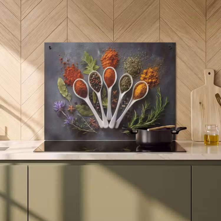 Inductiebeschermer & spatscherm (2in1) - Lepels - Wit - Poeder - Kruiden — 2