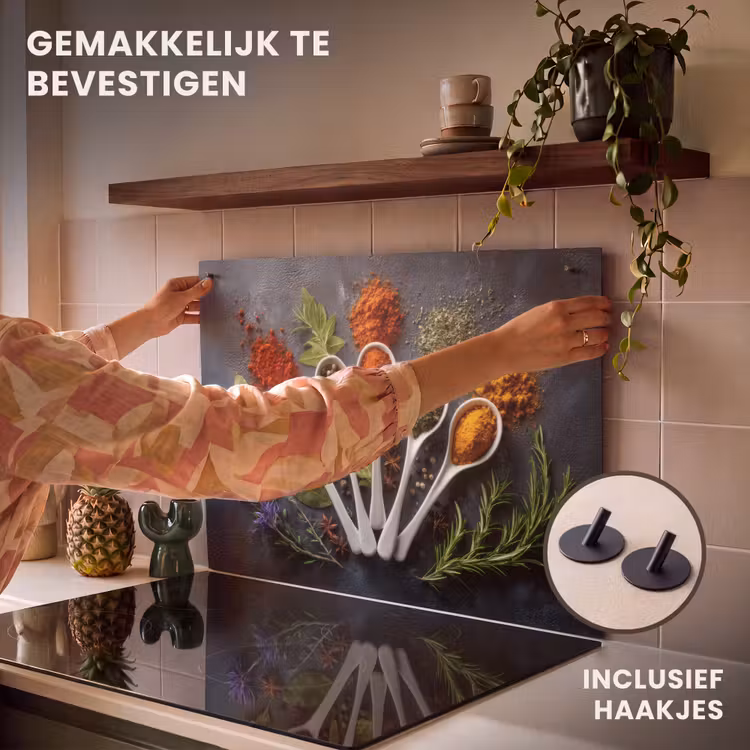 Inductiebeschermer & spatscherm (2in1) - Lepels - Wit - Poeder - Kruiden — 7
