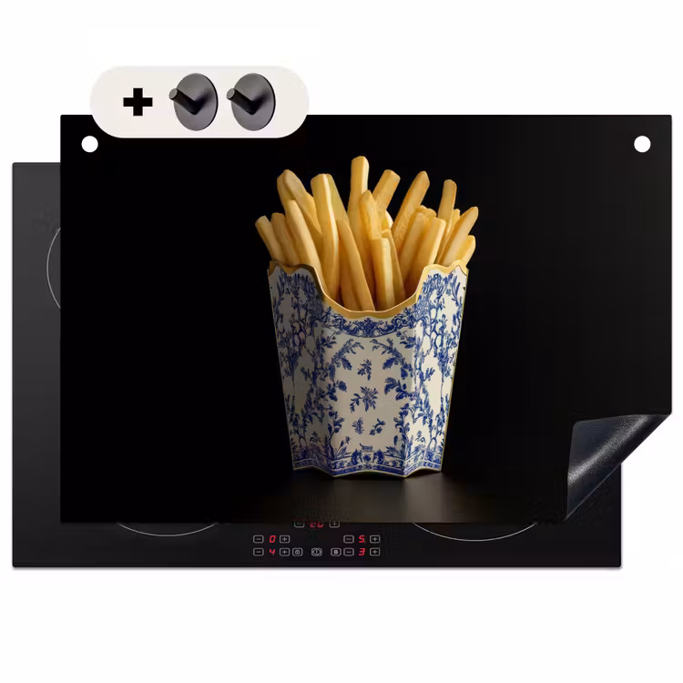 Inductiebeschermer & spatscherm (2in1) - Friet - Porselein - Delfts blauw - Eten — 1