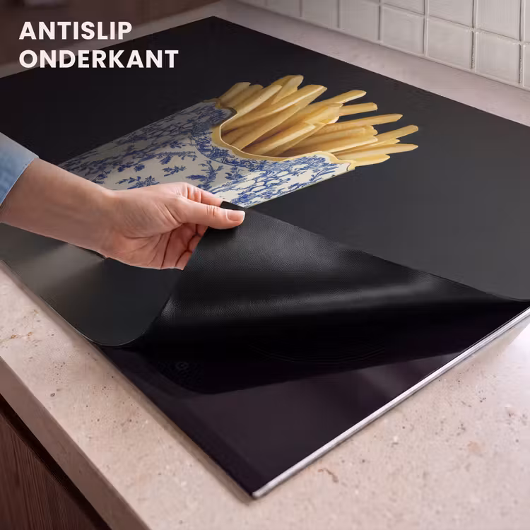 Inductiebeschermer & spatscherm (2in1) - Friet - Porselein - Delfts blauw - Eten — 4