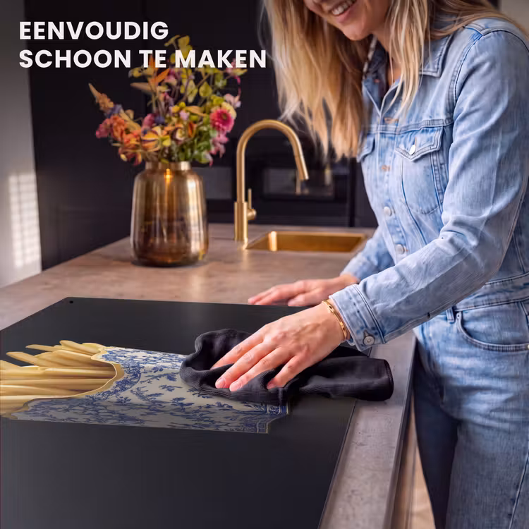 Inductiebeschermer & spatscherm (2in1) - Friet - Porselein - Delfts blauw - Eten — 5