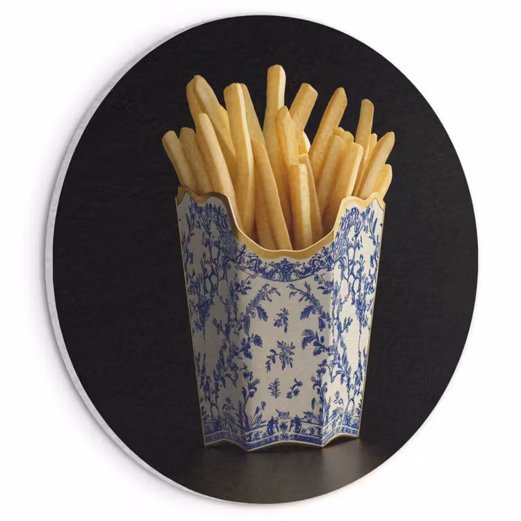 Akoestisch schilderij rond - Friet - Porselein - Delfts blauw - Eten — 1