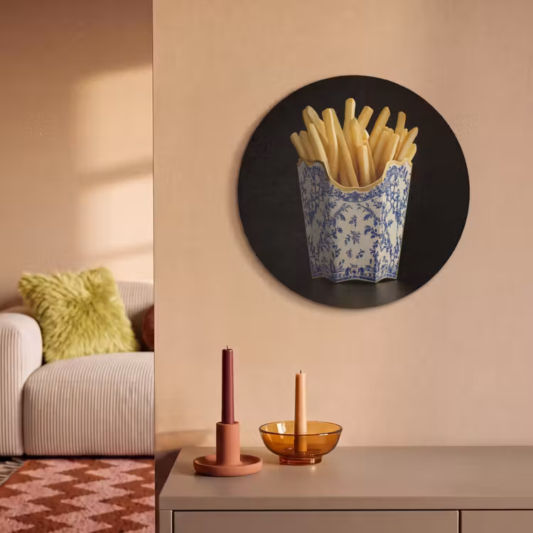 Akoestisch schilderij rond - Friet - Porselein - Delfts blauw - Eten — 3