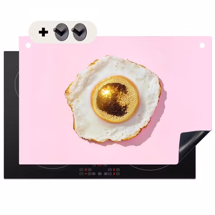 Inductiebeschermer & spatscherm (2in1) - Ei - Disco - Ontbijt - Glitter — 1