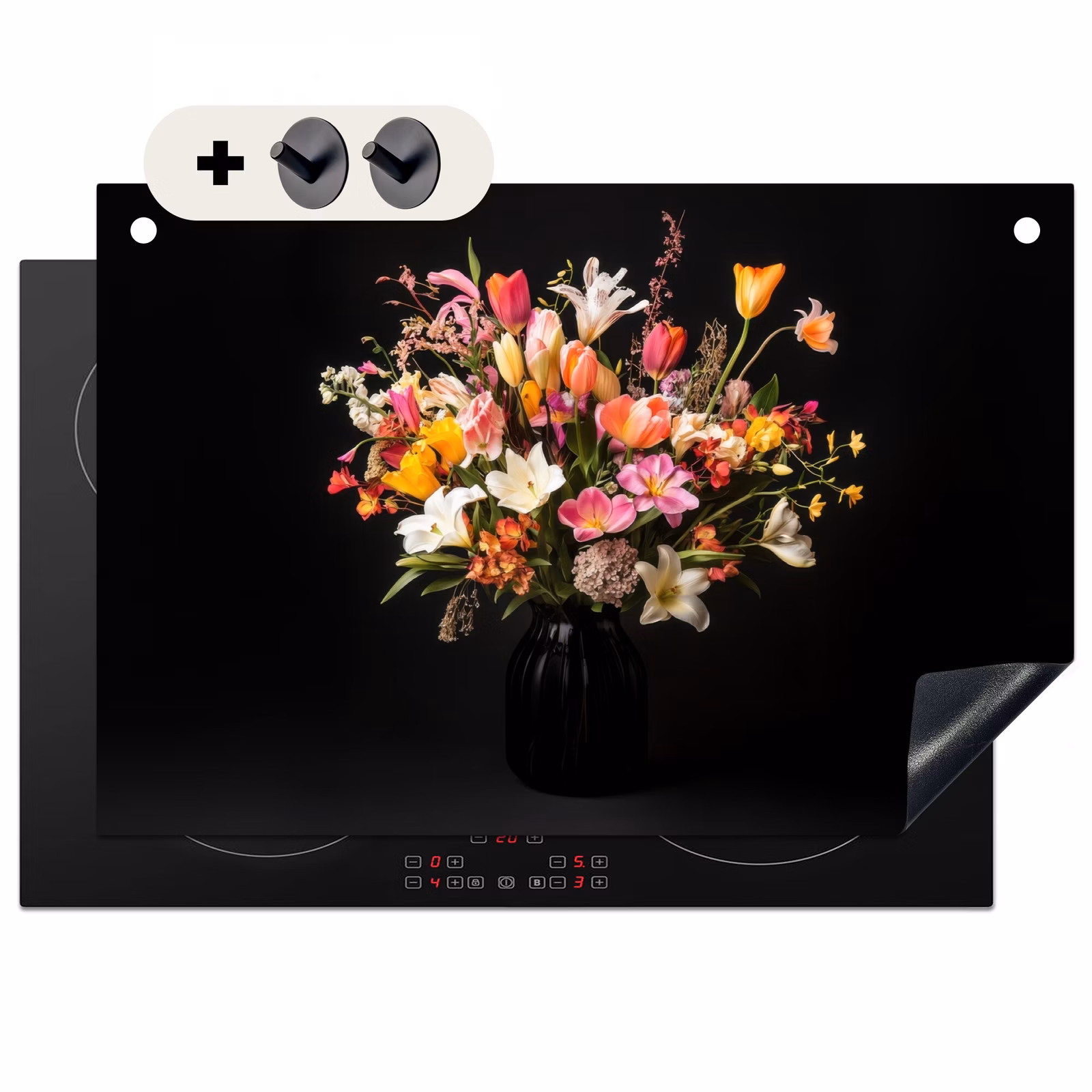Inductiebeschermer & spatscherm (2in1) - Vaas - Bloemen - Tulpen — 1