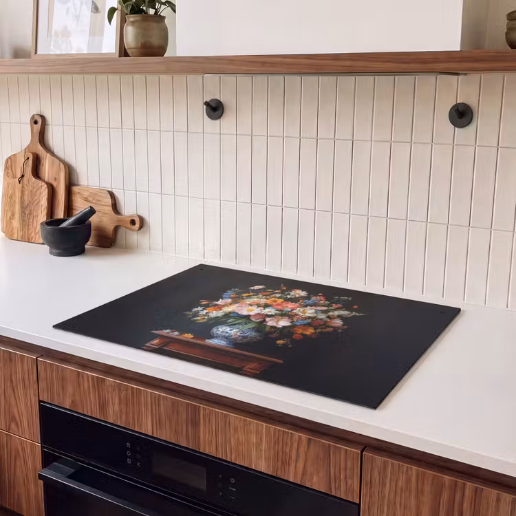 Inductiebeschermer & spatscherm (2in1) - Boeket - Roze - Bloemen - Vaas — 3