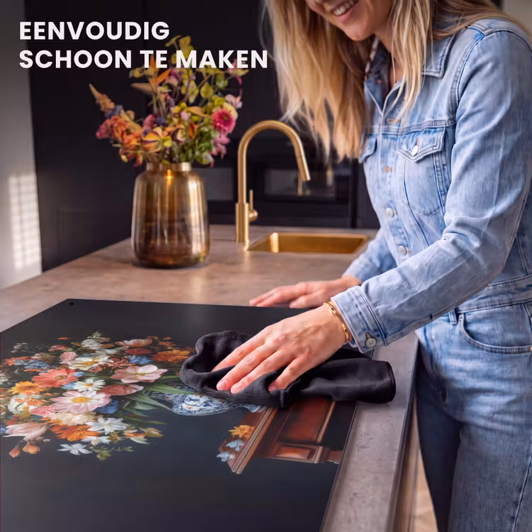 Inductiebeschermer & spatscherm (2in1) - Boeket - Roze - Bloemen - Vaas — 5