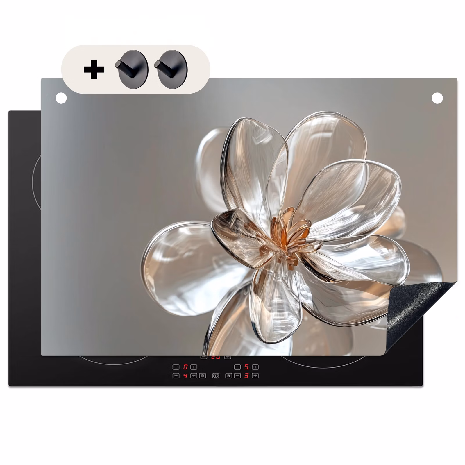 Inductiebeschermer & spatscherm (2in1) - Bloem - Glazen - Doorzichtig — 1
