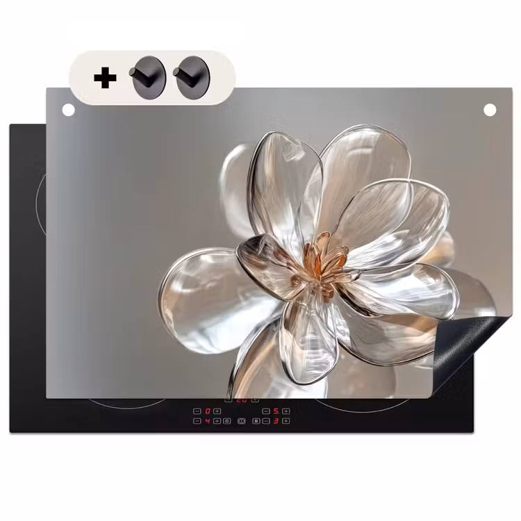 Inductiebeschermer & spatscherm (2in1) - Bloem - Glazen - Doorzichtig — 1
