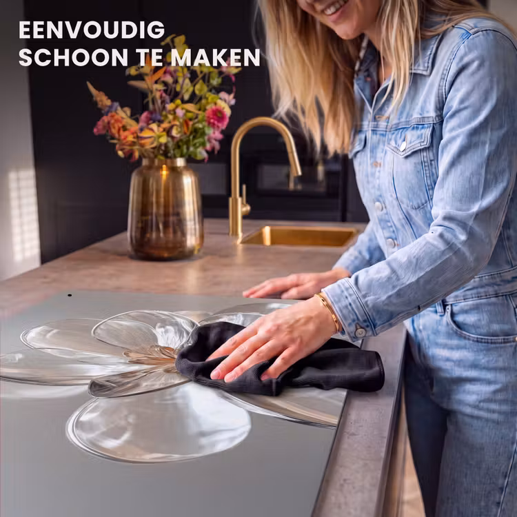 Inductiebeschermer & spatscherm (2in1) - Bloem - Glazen - Doorzichtig — 5