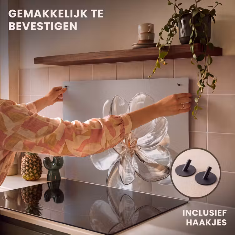 Inductiebeschermer & spatscherm (2in1) - Bloem - Glazen - Doorzichtig — 7